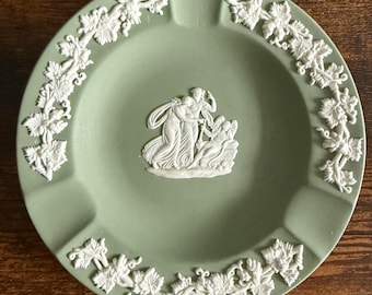 Vintage 1969 Wedgwood Jasperware Ashtray Sage Green Grapevine Border Made in England