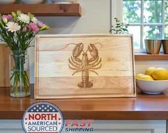 Maine Lobster Cutting Board, Engraved Lobster, Coastal Kitchen Decor, Nautical, Beach House Gift
