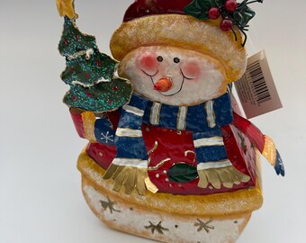 Sterling Company Metal Snowman Candle Holder, Vintage Winter Holiday Decor