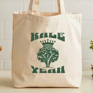 Kale Tote Bag, Cotton Canvas Tote Bag, Vegan Tote Bag, Earth Day Tote Bag, Grocery Reusable Bag, Bees Tote Bag, Funny Tote Bag