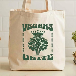 Vegans Unite Tote Bag, Cotton Canvas Tote Bag, Vegan Tote Bag, Earth Day Tote Bag, Grocery Reusable Bag, Bees Tote Bag, Funny Tote Bag