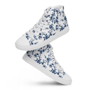 Women’s Blue Toile High Top Canvas Shoes, One of a Kind Gift for Her, Blue Toile Shoes, Gift for Teen Girl, High Top Shoes, Wedding High Top