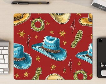 Yee Haw Pink Cowgirl Mouse Pad - Western Cowboy Hat Boot Design Desk Mat