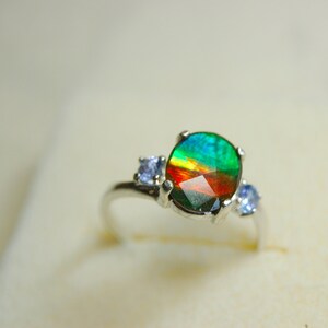 Ammolite Ring with Tanzanite and Ammolite jewelry five color ring in sterling silver ring perfect birthday gift for Valentines day.011614