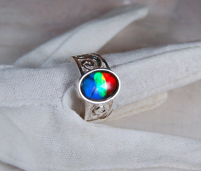 Ammolite Jewelry Rainbow Men's Ring.Grade AA four Etsy