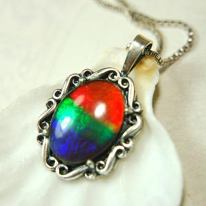 Genuine Ammolite Pendant Necklace – Canadian Fossil Gemstone – Iridescent Jewelry Gift for Her.060415