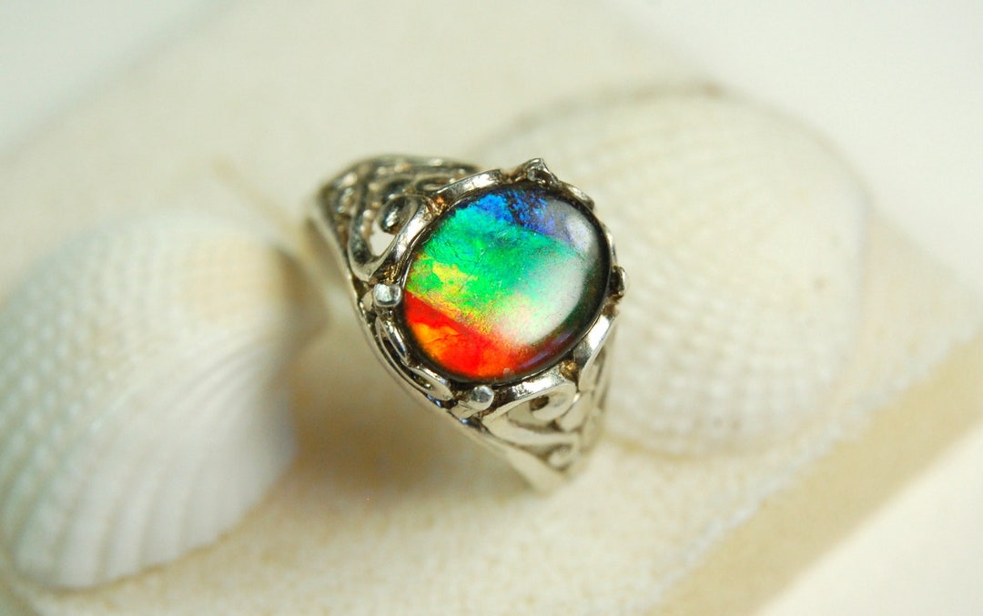 Ammolite Ring in Sterling Silver.rainbow Ammolite.ammolite Etsy