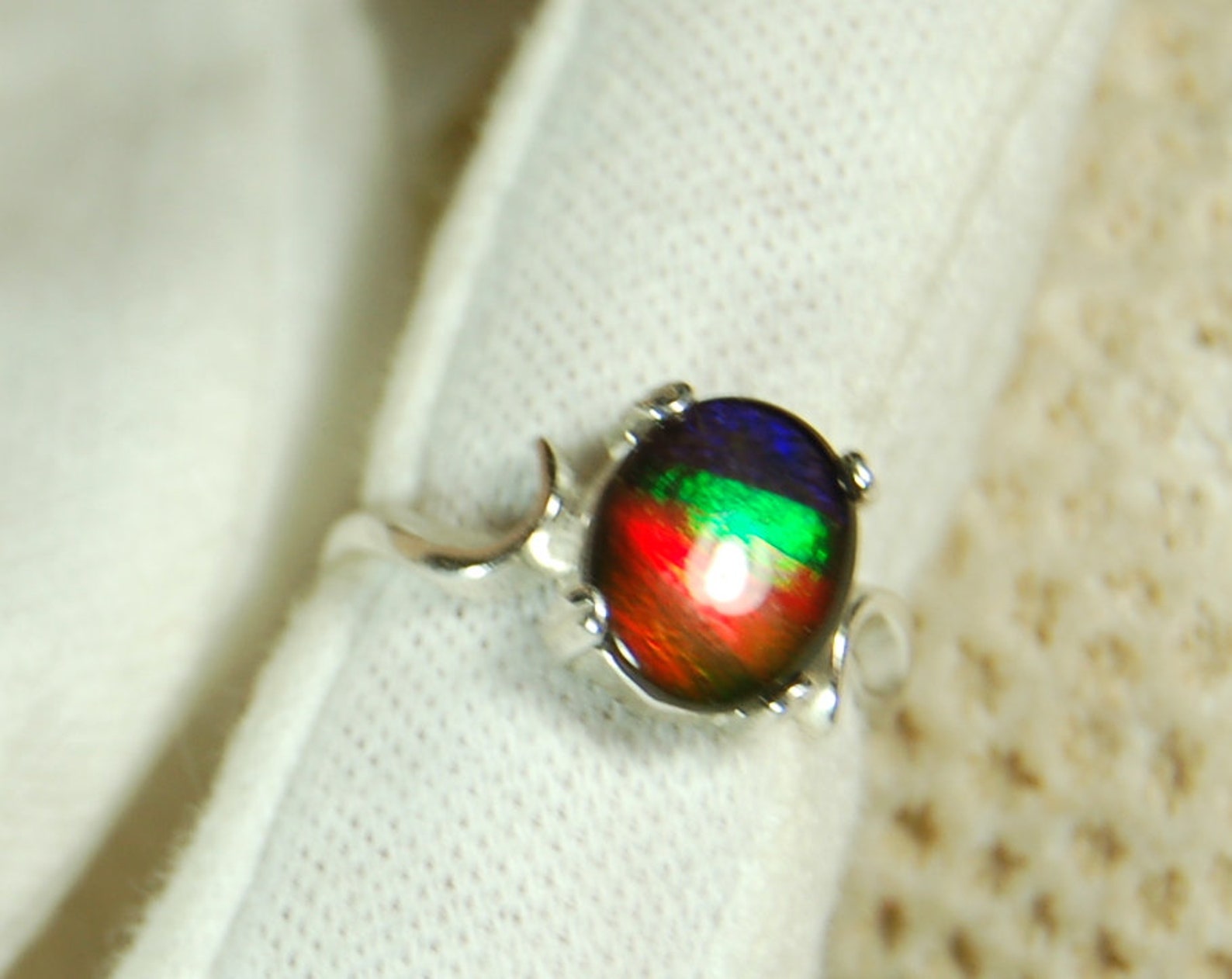 Ammolite ring.Ammolite Jewelry.Four color Ammolite.Ammolite Etsy