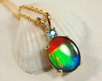 Authentic Alberta Ammolite Pendant Jewelry in gold– Natural Fossil Gemstone Gift for Her.040613