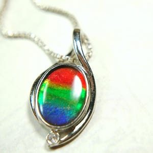 Sterling Silver Ammolite Pendant – Natural Rainbow Fossil Gemstone Necklace – Handmade Jewelry-MUST see video.052015