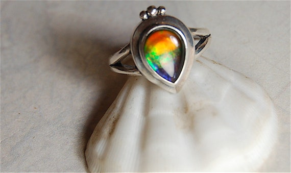 Ammolite Ring Ammolite Jewelry Rainbow Ammolite Ammolite From Etsy