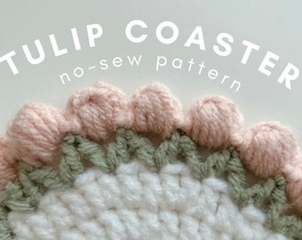 Tulip No-Sew Coaster Crochet Pattern | Crochet Pattern | Crochet Flower Coaster Pattern | Crocheted Tulip Coaster Pattern | Crochet Tulip