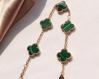 Authentic Van Cleef Malachite Vintage Alhambra 5 Motif Malachite Bracelet