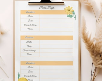 Printable Homeschool Planner Field Trip Page, Planner Field Trip Log