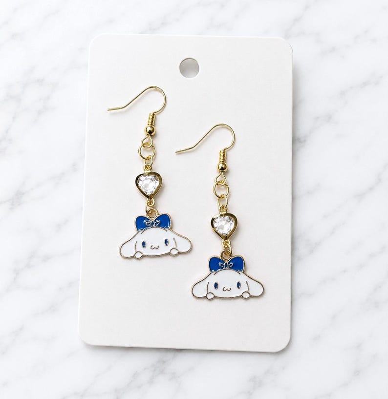 Handmade character charm earrings with optional heart charm color and stainless steel hooks, Handmade Stainless Steel Cinnamoroll Earrings, Cinnamoroll Jewelry, Cinnamoroll Accessories, Cinnamoroll Dangle Earrings, Sanrio Earrings, Handmade Stainless Steel Cinnamoroll Earrings, Cinnamoroll Jewelry, Cinnamoroll Accessories, Cinnamoroll Dangle Earrings, Sanrio Earrings