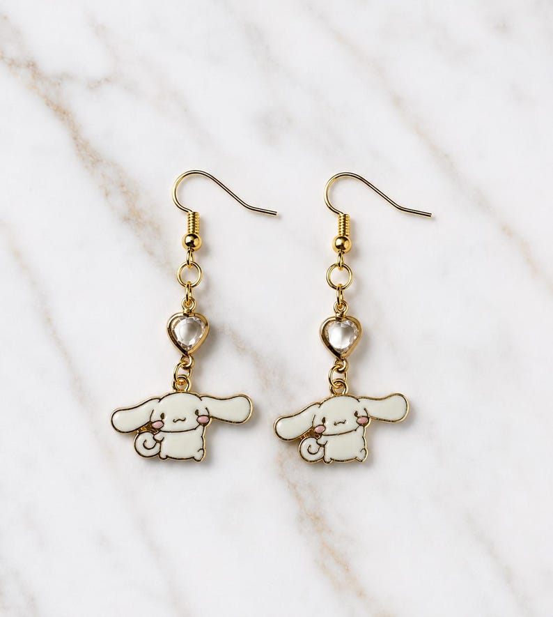 Handmade Stainless Steel Cinnamoroll Earrings, Cinnamoroll Jewelry, Cinnamoroll Accessories, Cinnamoroll Dangle Earrings, Sanrio Earrings
