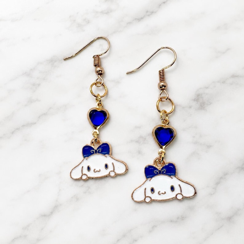 Handmade character charm earrings with optional heart charm color and stainless steel hooks, Handmade Stainless Steel Cinnamoroll Earrings, Cinnamoroll Jewelry, Cinnamoroll Accessories, Cinnamoroll Dangle Earrings, Sanrio Earrings, Handmade Stainless Steel Cinnamoroll Earrings, Cinnamoroll Jewelry, Cinnamoroll Accessories, Cinnamoroll Dangle Earrings, Sanrio Earrings