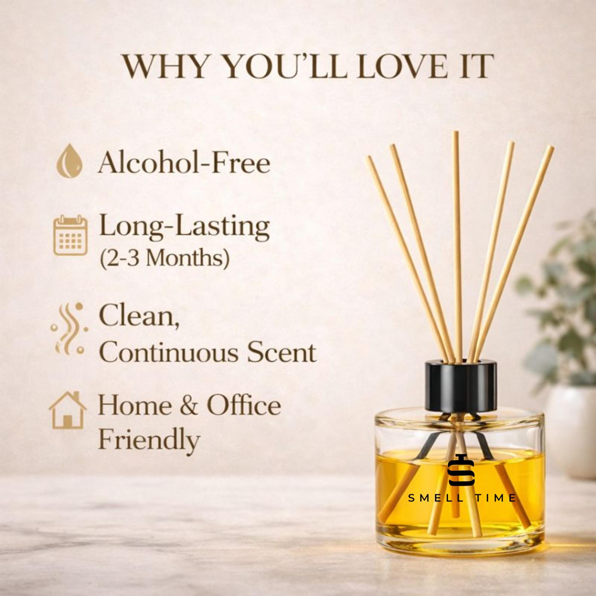 Reed Diffuser for Home & Office – Long Lasting, Alcohol-free | Smell ...