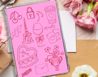 Love Sketch Kindle Insert for Clear Case -Printable- Paperwhite, Basic, Oasis | Bookish | Girly | Aesthetic | Pink