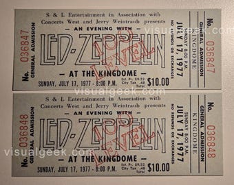 Paar Led Zeppelin Unbenutzte Konzertkarten 17. Juli 1977 Setaball Kingdome 100 Level Reproductions