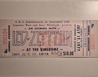One Led Zeppelin Unbenutzte Konzertkarte Juli 17 1977 Sattles Kingdome 300 Level Reproduktion