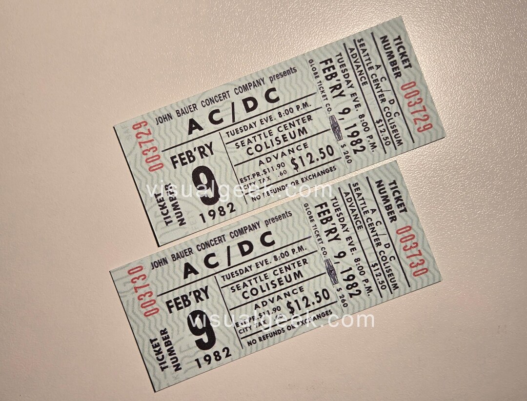 Pair of AC/DC Concert Tickets Seattle Center Coliseum Feb. 9 1982 ...