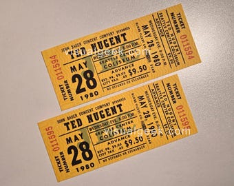 Paar Ted Nugent Konzertkarten Setetula Center Coliseum 28 Mai 1980 REPRINT stubs