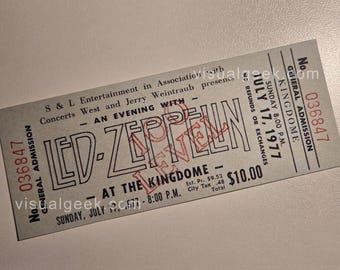 One Led Zeppelin Unbenutzte Konzertkarte Juli 17 1977 Saettle Kingdome 100 Level Reproduction