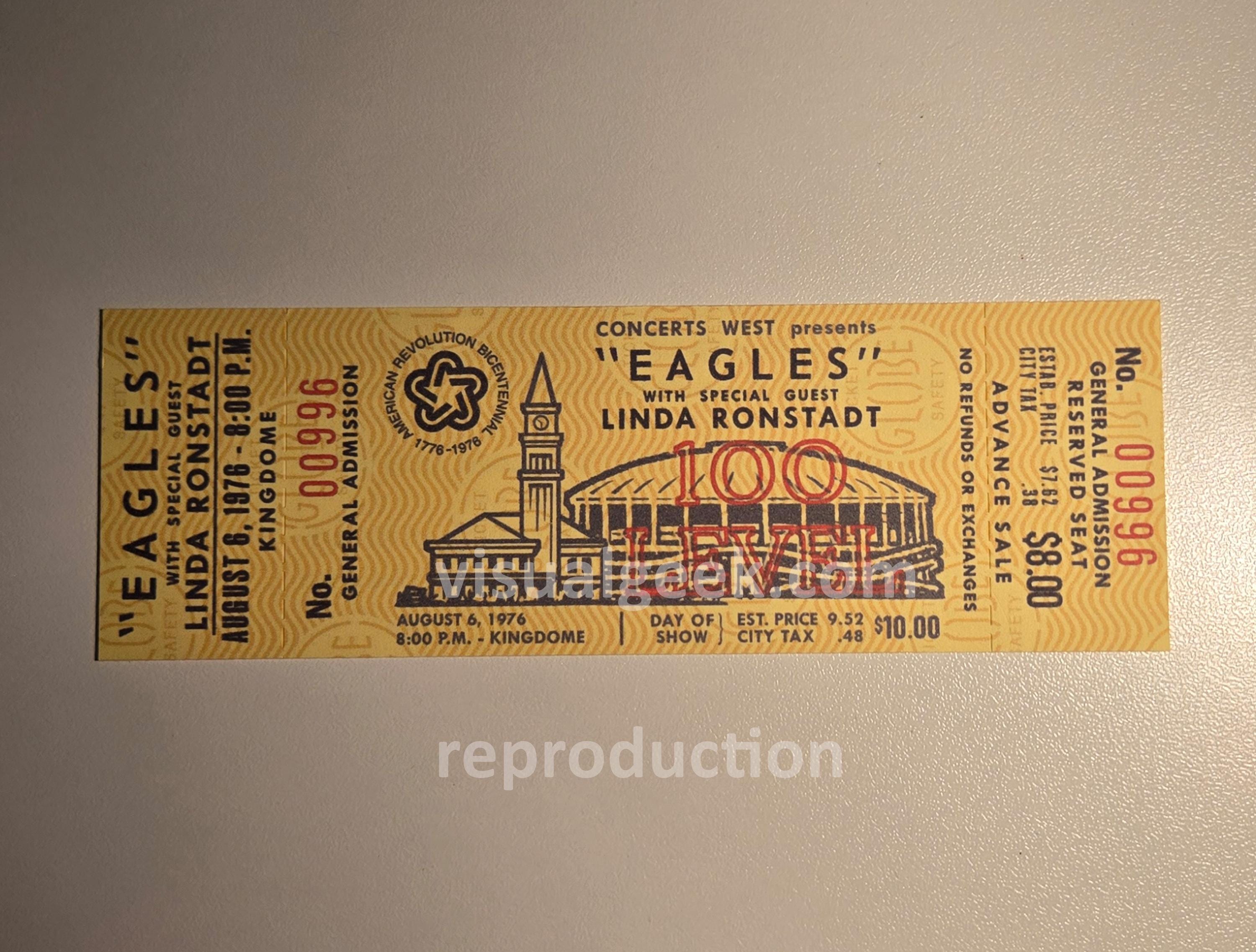 One Unused EAGLES With LINDA RONSTADT Tour Ticket From August 6