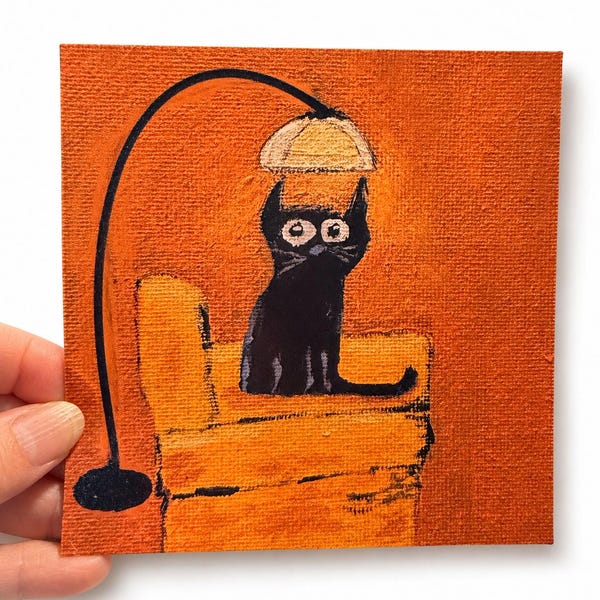 Black Cat Reading Nook – Mini Cat Print in Vintage Style Frame