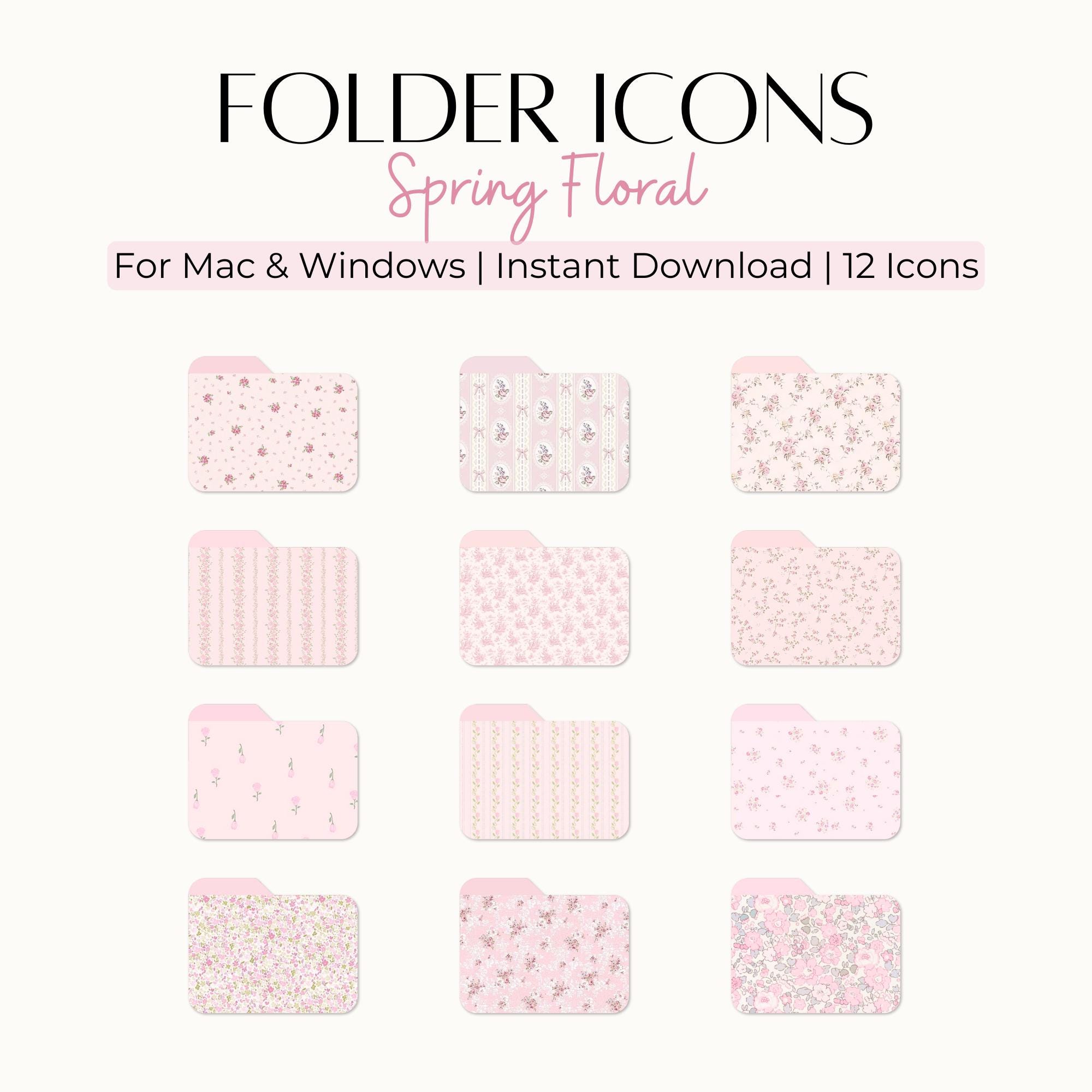 Pink Floral Folder Icons for Mac Windows PC, Coquette Folder Icons for Desktop Organization