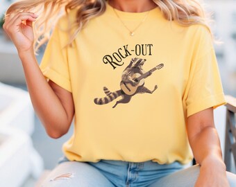 Raccoon Guitar T-Shirt, Rock-Out Animal Music Lover Tee, Unique Wildlife Band Shirt, Funny Raccoon Illustration Top, Gift for Musicians