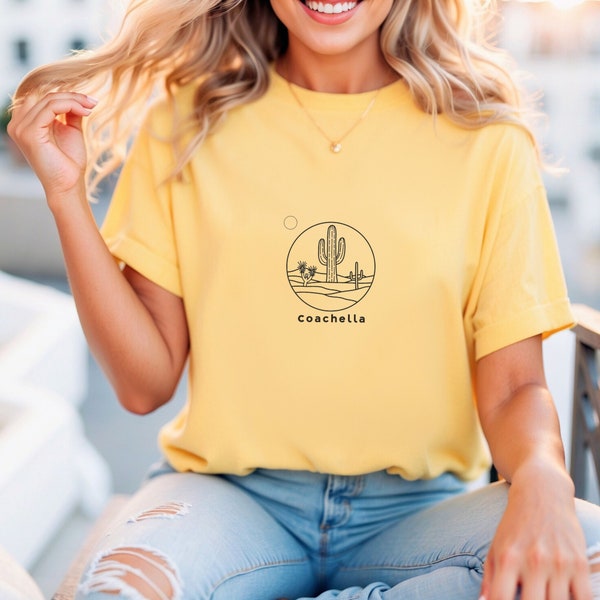 Coachella Inspired T-Shirt, Cactus Desert Scene Graphic Tee, Unisex Festival Fashion, Music Event Casual Wear, Summer Outfit Top