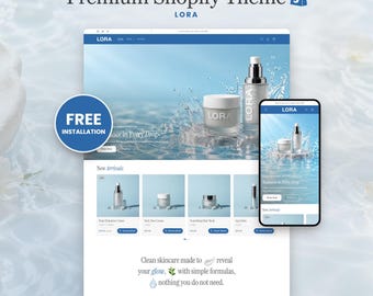 Skincare Shopify Theme, Clean Beauty Shopify Template for Cosmetics and Wellness Brands, Lora Website Template