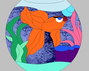 NIEUW 2024 Glas-in-loodpatroon - Fish Bowl Aquarium - Gemaakt door glas-in-loodkunstenaar