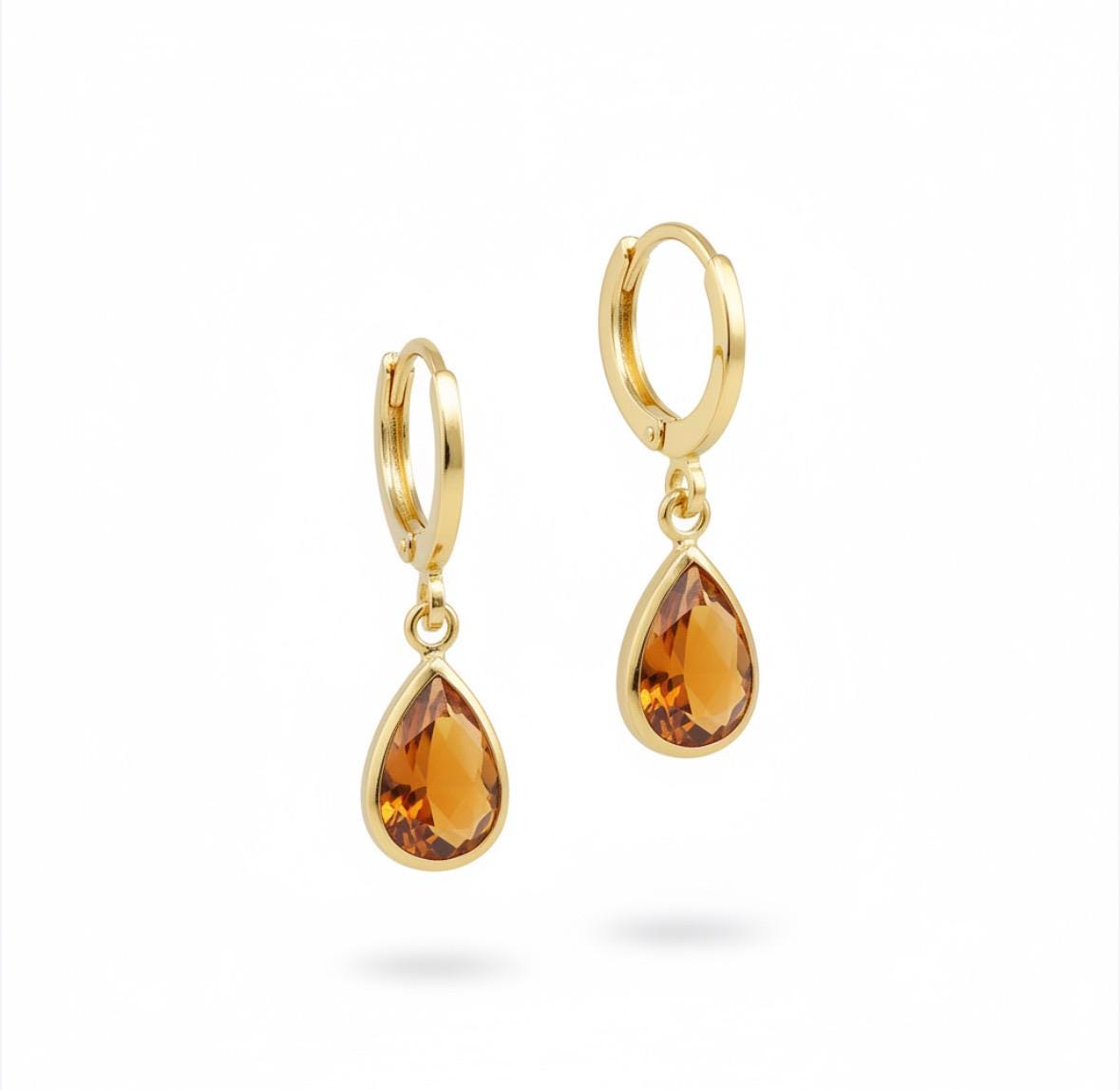 Orange Gold Teardrop Earrings