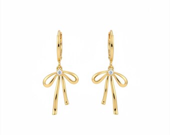 18K Gold Plated Bow Earrings, Minimalist Bow Drop Earrings, Coquette Gold Earrings, Dainty Everyday Jewelry, Gift for Her