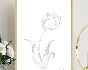 Tulip Sketch| Printable Art| Tulip Drawing| Flower Drawing| Flower Digital Art| Flower Art Print| Flower Wall Art| Flower Sketch| Wall Decor