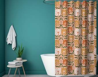 Groovy Floral Shower Curtains, Vintage Retro Shower Curtain, Boho Floral Bathroom, Art Deco Shower Curtains