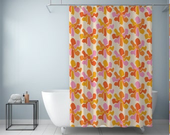 Groovy Flower Shower Curtains, Vintage Retro Shower Curtain, Boho Floral Bathroom, Art Deco Shower Curtains