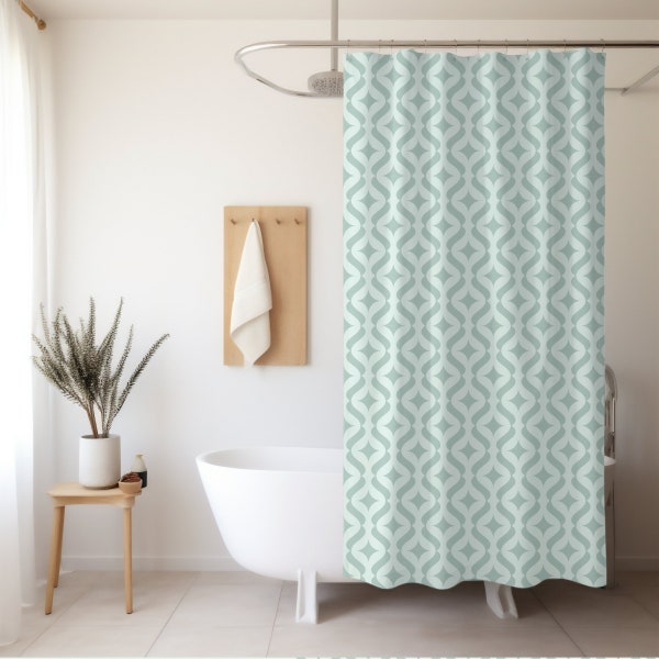 Green-Blue Mid Century Modern Bathroom Decor (Shower Curtain, Towels, Bath Mats), Retro Towel, Retro Shower Curtain, Abstract Rug