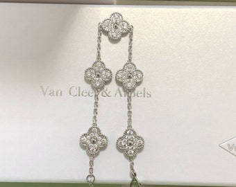 Authentic Van Cleef Vintage Alhambra bracelet in 18k white gold with 5 pave diamond motifs