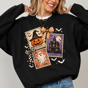 Vintage Halloween Postage Stamp Shirt, Spooky Haunted House Ghost Sweatshirt, Fall Graphic Tee