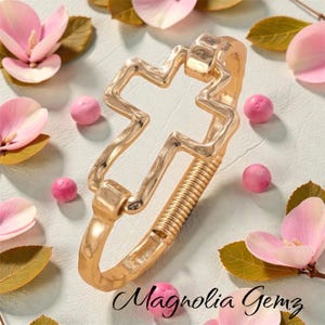 Gold Brass, Silver Hammered Hinge and Magnolia Bangle Bracelets