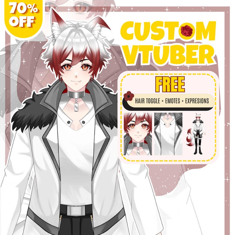 Custom VTuber model featuring a professionally designed anime avatar created for streamers, content creators, and virtual entertainers, perfect for Live2D rigging, PNGTuber use, Twitch streaming, YouTube content creation, and personal VTuber branding.