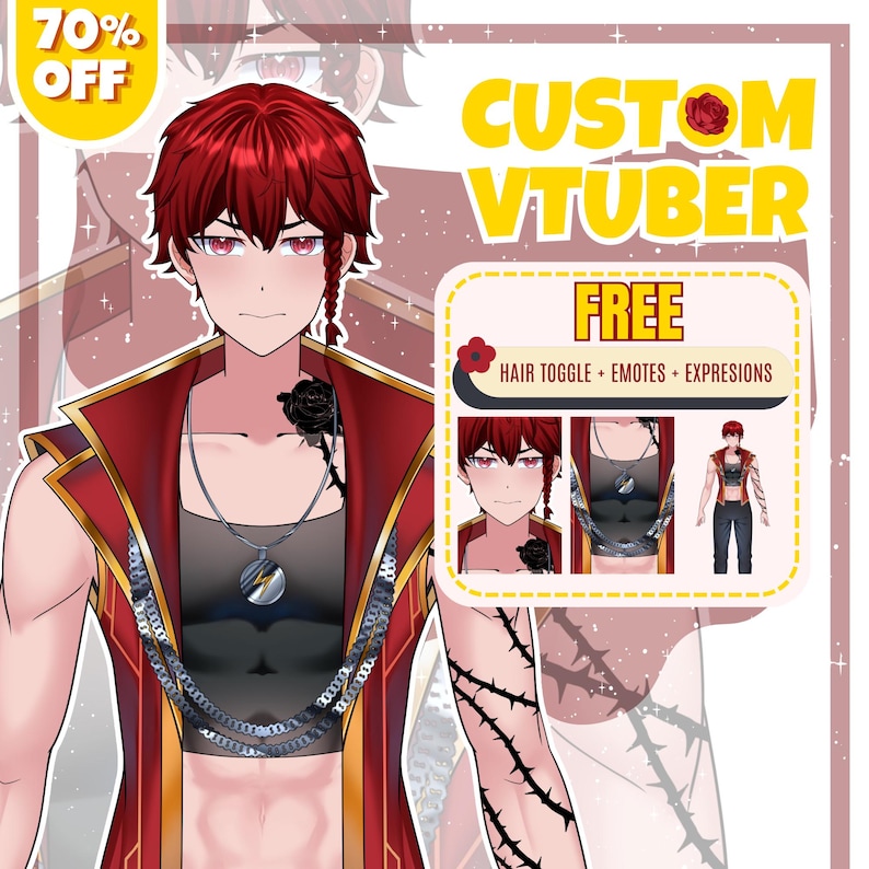 Custom VTuber model featuring a professionally designed anime avatar created for streamers, content creators, and virtual entertainers, perfect for Live2D rigging, PNGTuber use, Twitch streaming, YouTube content creation, and personal VTuber branding.