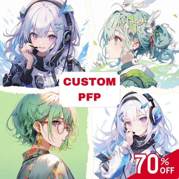 PFP d'anime PERSONNALISÉ, avatar d'anime, PFP d'anime, portrait de personnage, illustration d'anime, pour avatar Twitch personnalisé, icône de profil de réseau social