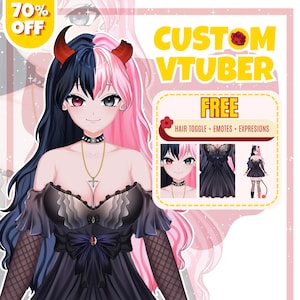 Custom VTuber model featuring a professionally designed anime avatar created for streamers, content creators, and virtual entertainers, perfect for Live2D rigging, PNGTuber use, Twitch streaming, YouTube content creation, and personal VTuber branding.