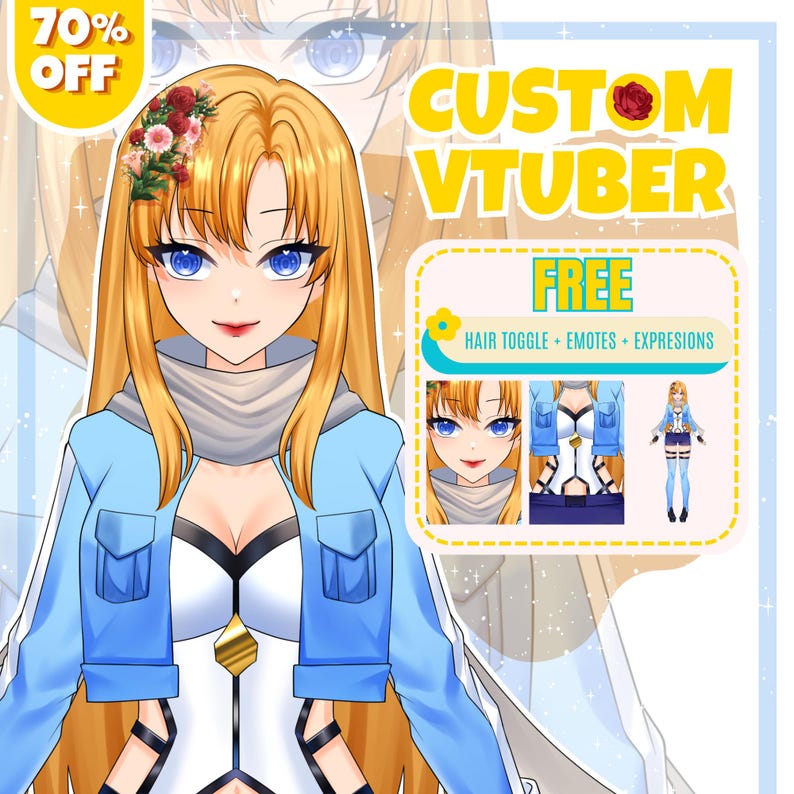 Custom VTuber model featuring a professionally designed anime avatar created for streamers, content creators, and virtual entertainers, perfect for Live2D rigging, PNGTuber use, Twitch streaming, YouTube content creation, and personal VTuber branding.