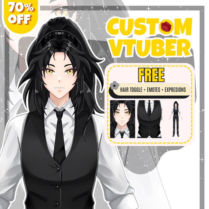 Custom VTuber model featuring a professionally designed anime avatar created for streamers, content creators, and virtual entertainers, perfect for Live2D rigging, PNGTuber use, Twitch streaming, YouTube content creation, and personal VTuber branding.